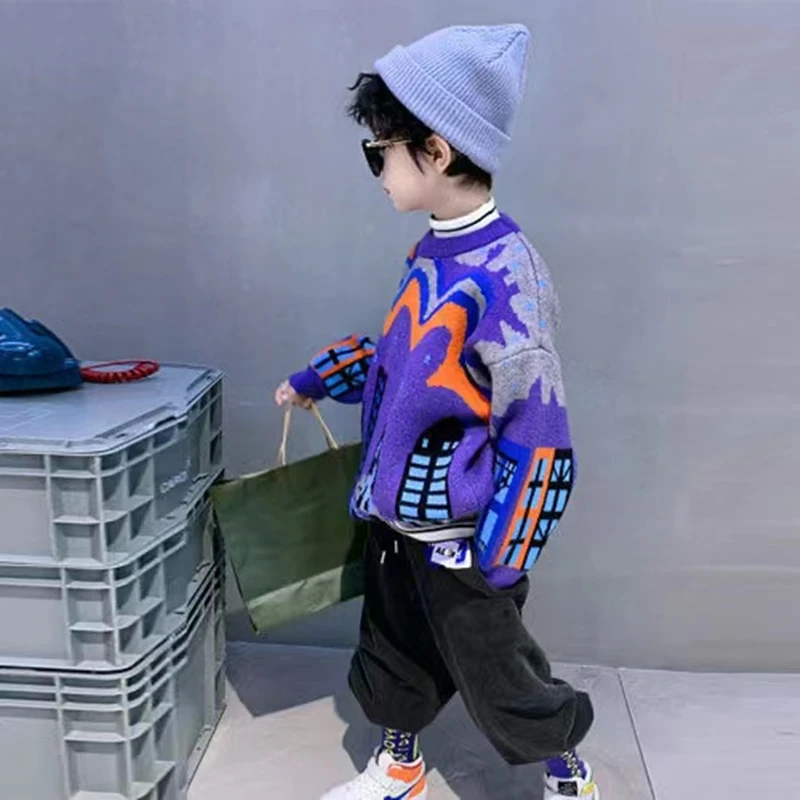 New Autumn Winter Knitted Sweater Children\'s Clothing Boys Modern Building Thicken Sweaters Fashion Girls Pullovers Knitwear