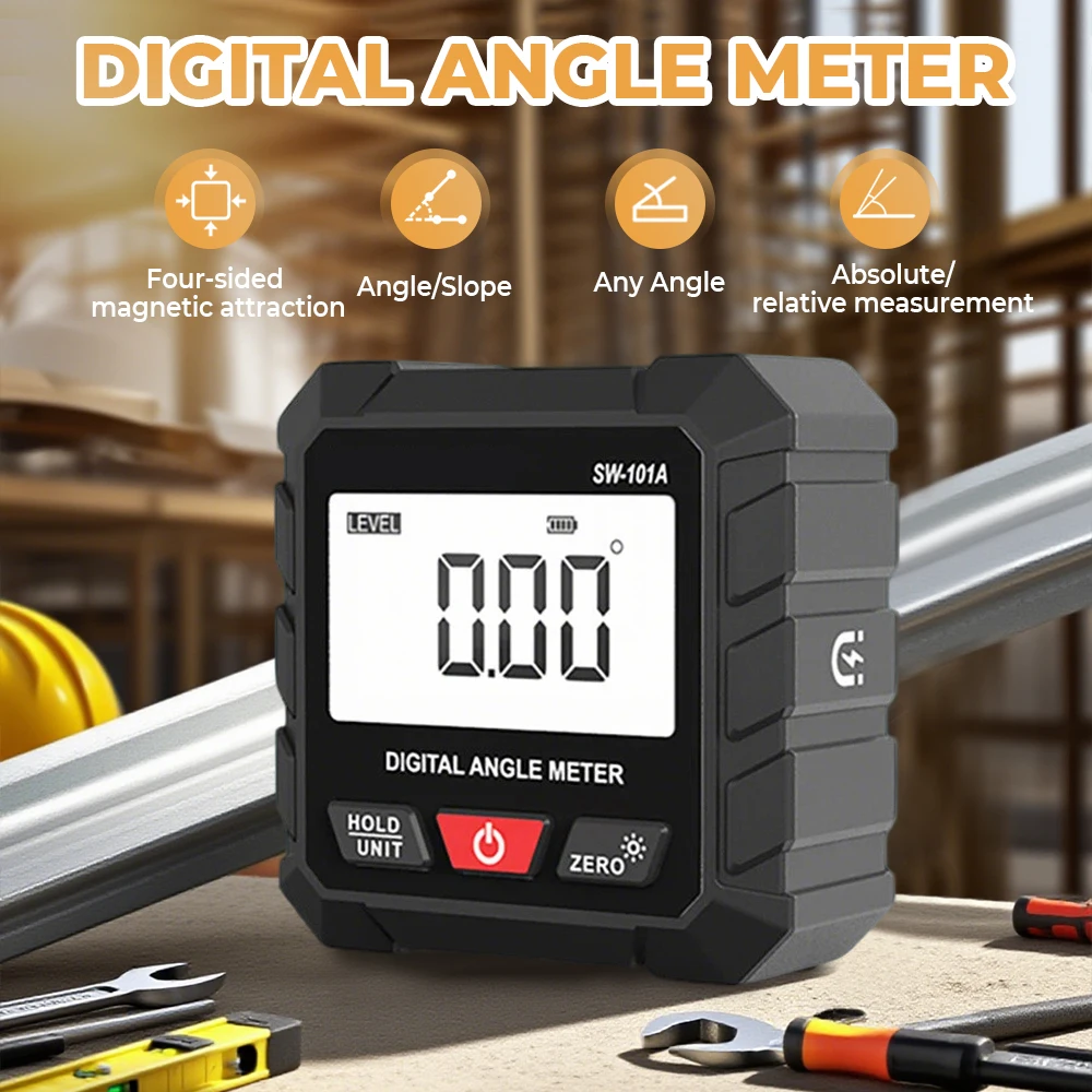 

Magnetic Digital Angle Finder USB RechargeableElectronic Gauge Protractor Inclinometer Level Magnets Level Ruler 180° Reversible