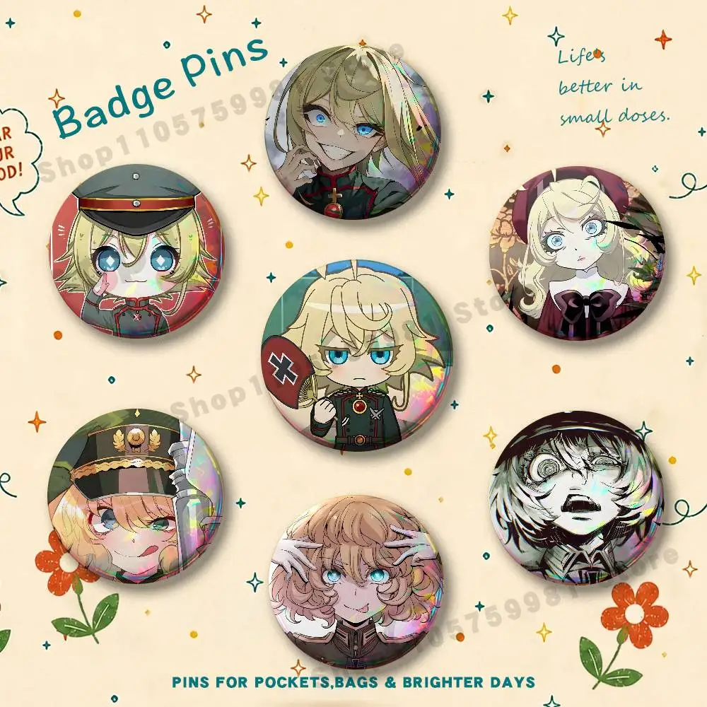 Anime Tanya Icons Cute Round Pins Cartoon Brooches Stylish Ornament Badge for Backpack Accessorys Gifts