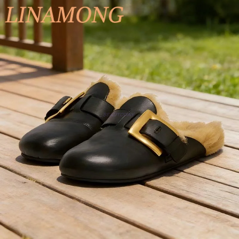 Leopard Print Velvet Wrapped Cotton Slippers Belt Buckle Decoration Flat Bottomed Feet Comfortable Wearing Outerwear Slippers