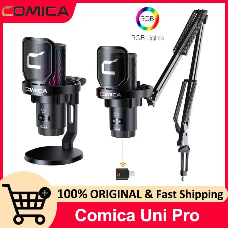 Comica Uni Pro Wireless USB Gaming Microphone for PC Laptop Smartphone Noise Cancellation Condenser Mic with RGB Lights