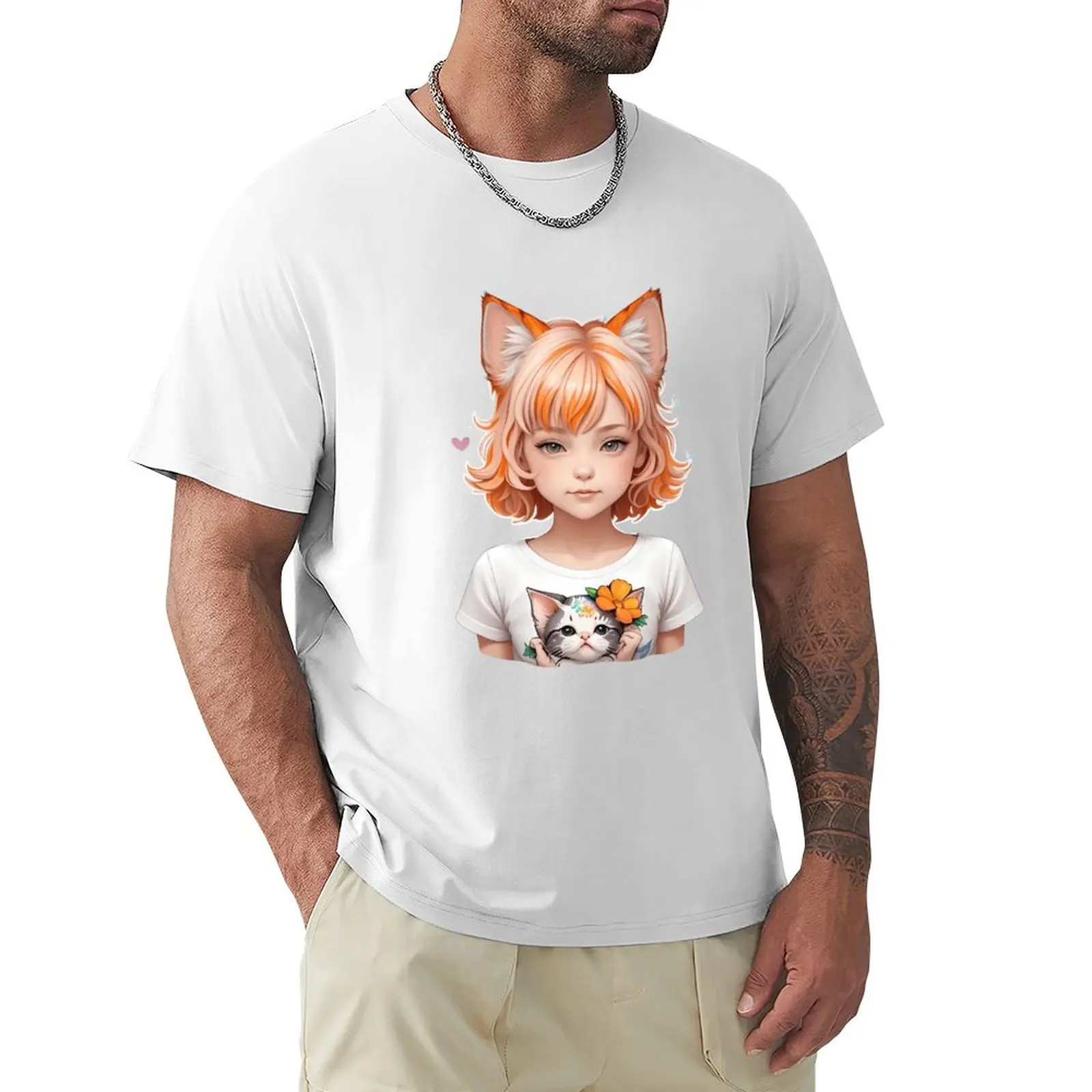 Cute Anime Cat Girl Cute Girl Illustration Cat Girl Anime T-Shirt vintage funnys tees cute clothes Men's clothing