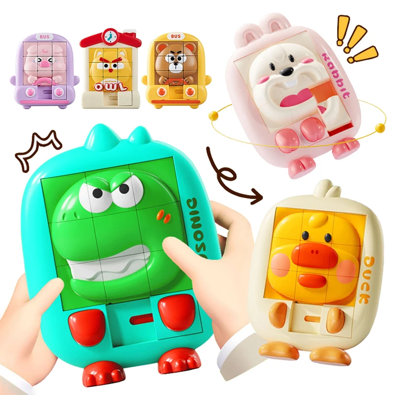Rompecabezas deslizantes de animales de dibujos animados para niños, juguetes de entrenamiento de pensamiento lógico, desafíos, rompecabezas intelectual 3D, juego sensorial, juguetes de viaje
