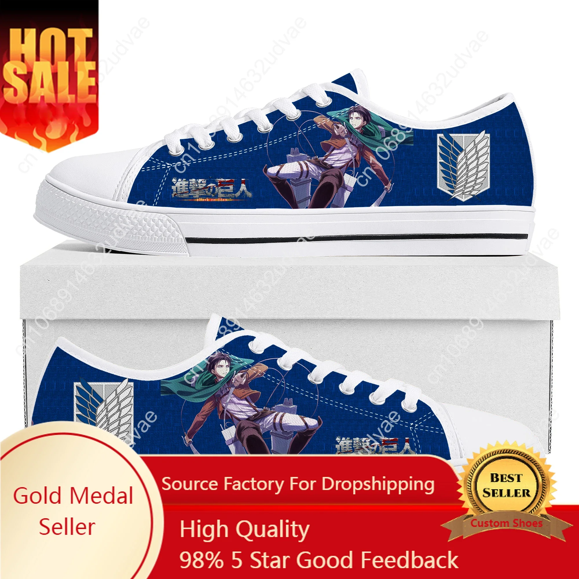 Anime Attack on Titan Levi Ackerman Low Top Sneakers High Quality Mens Womens Teenager Canvas Sneaker Couple Shoes Custom Shoe