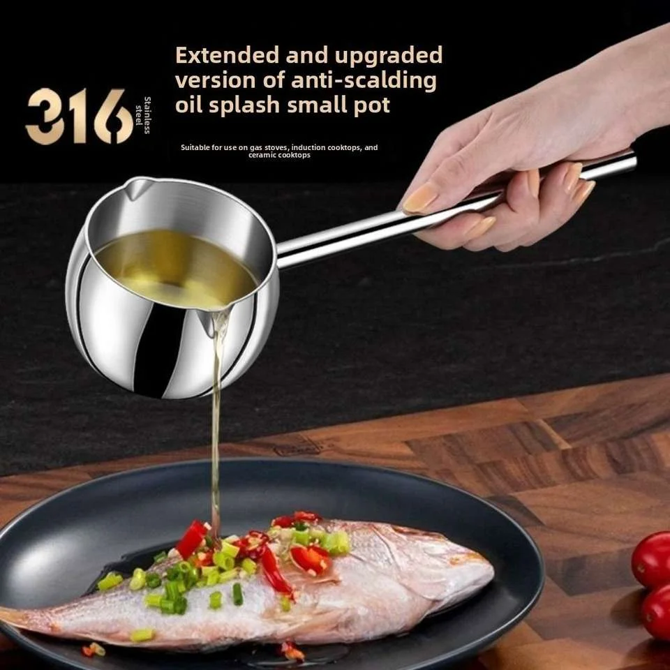 316 Stainless Steel Oil Pouring Spoon Special Hot Oil Pot Extended Handle Mini Oil Pouring Pot Oil Pouring Spoon ﻿