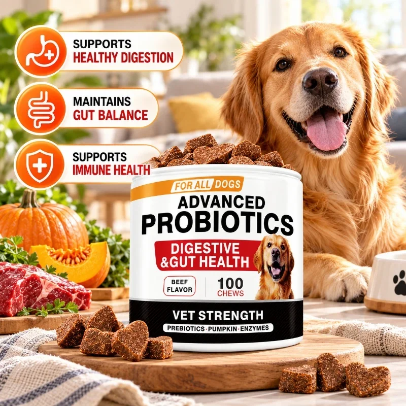 Advanced Probiotic Soft Chews for Dogs with Prebiotics Pumpkin Digestive Enzymes Beef Flavor 100 Chews 2