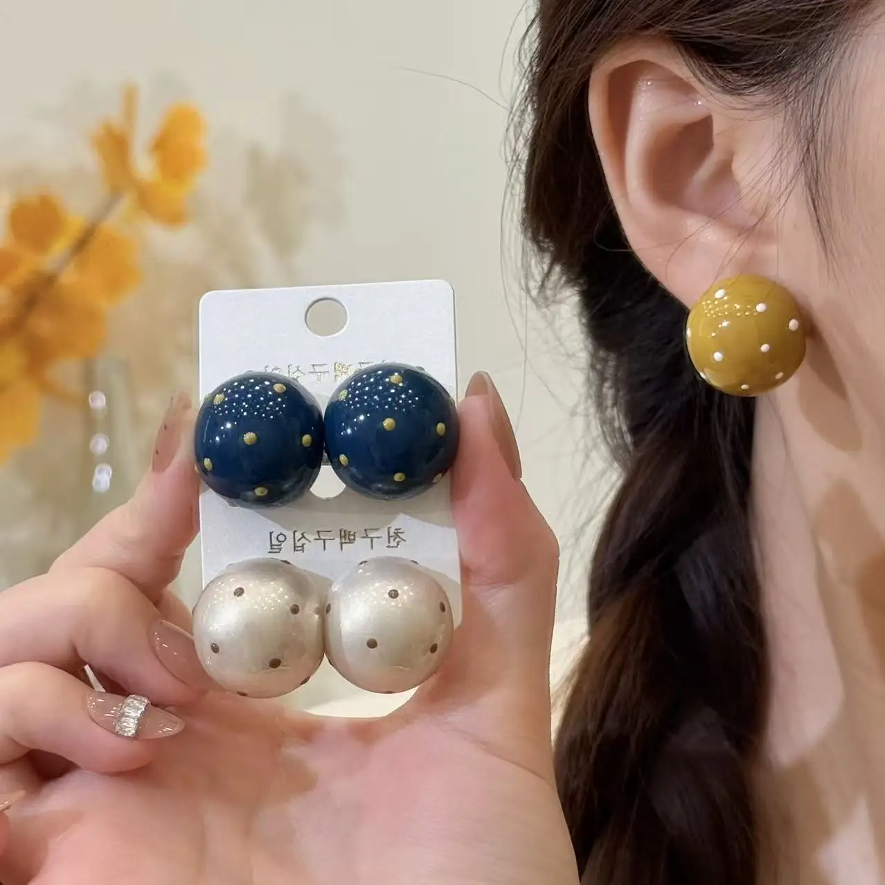 Vintage Metal Drip Oil Polka Dot Round Earrings for Women Trendy Versatile Geometric Irregular Temperament Earrings Jewelry Gift