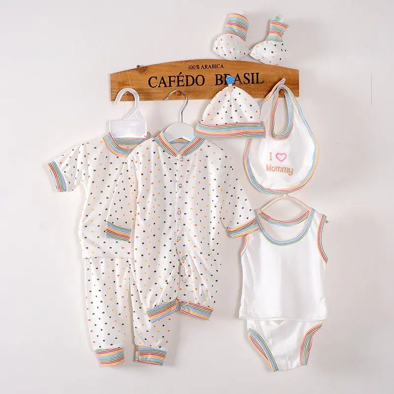 Spring Baby Clothes Set 8Pcs Newborn Infant Cotton Comfortable Suit Cute Cartoon Print Absorbent Breathable Set 0-12M