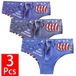 3PCS/Lot Sexy Underwear 3D Printed Denim Breathable Soft Briefs Women's Jean Style Ice Silk Panties Female Underpants Lingerie