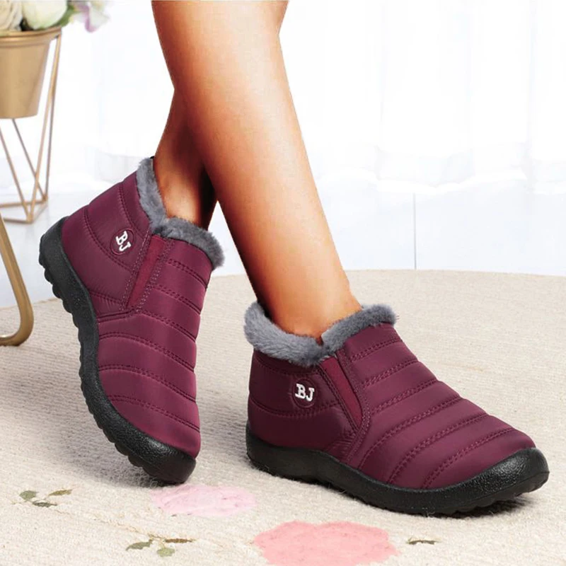 Boots Woman Snow Fur Ladies Shoes Slip On Women Shoes Soft Couple Waterproof Ankle Boots Black Botas Mujer Winter Girls Boots