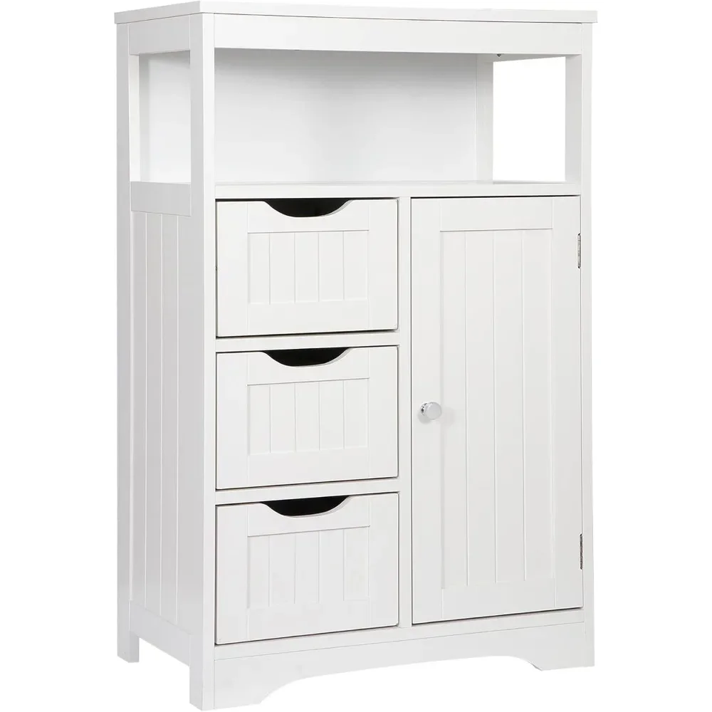 

Wooden Bathroom Storage Cabinet with 3 Drawers and 1 Door, Free-Standing Towels Cupboard for Entryway, Living Room