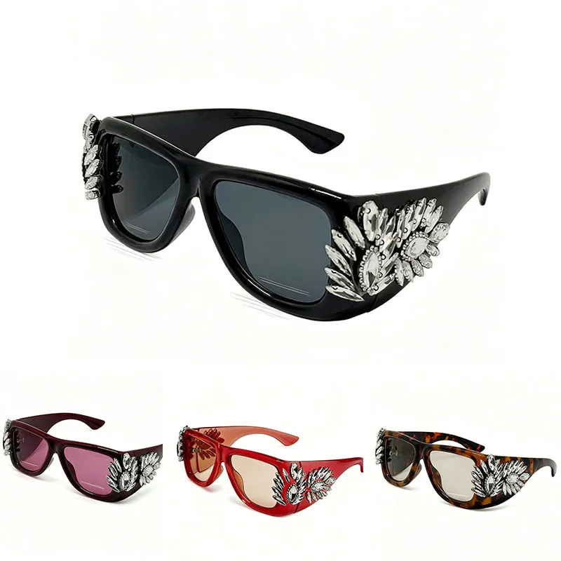 New Luxury Crystal Rhinestone Eyewear Women Elegant Oversized Frame Bling Diamond Decorative For Party Festival Trendy Accessory