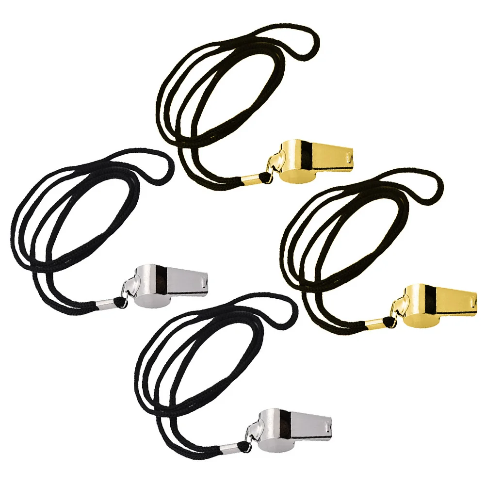 4 قطعة في الهواء الطلق صافرة معدنية بصوت عال بقاء صفارات السلامة التخييم التنزه الطوارئ المحمولة بصوت عال السفر الحكم الرياضة