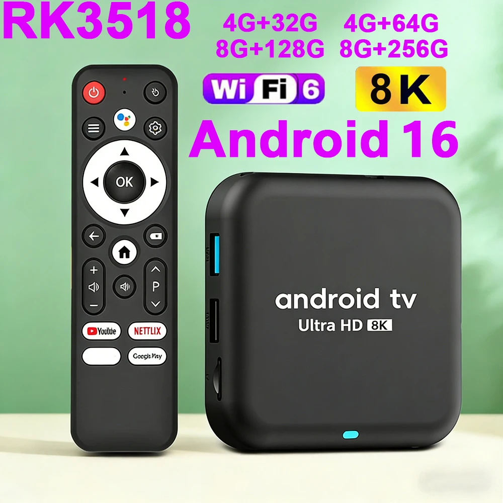 

Smart TV Box Android 16 Q18 RK3518 2,4G и 5G Dual Wifi6 BT5.4 HDR10+ Голосовой удаленный медиаплеер 32 ГБ 64 ГБ 128 ГБ 256 ГБ Телеприставка