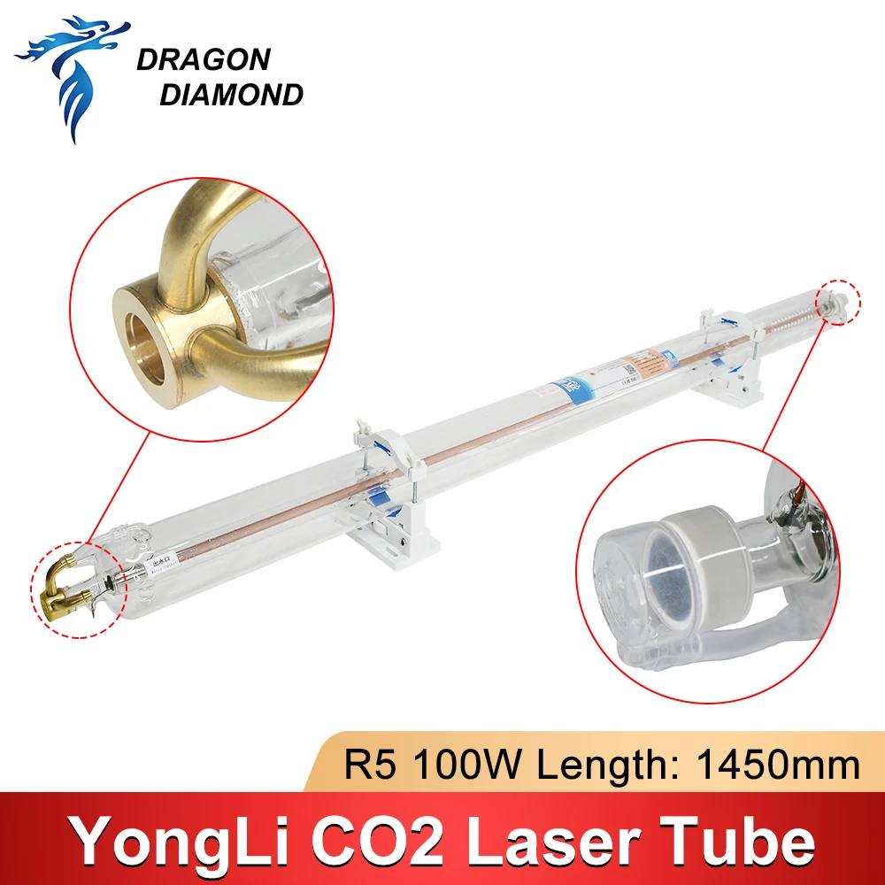 Yongli R5 100W-120W CO2 Laser Tube Glass Pipe Metal Head Length 1450mm Dia.80mm For CO2 Laser Engraving Cutting Machine