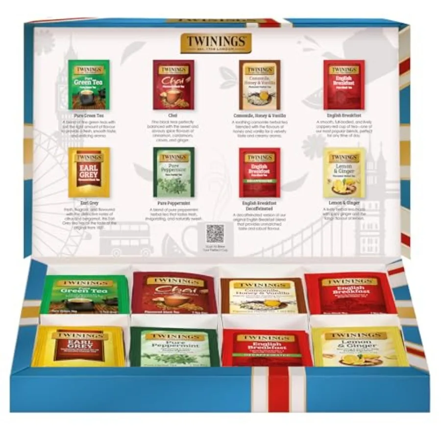 Caja de Regalo con Variedad de Tés Clásicos Twinings, Paquete de 48 Bolsitas de Té, Disfruta de Té Caliente o Frío, Incluye Té Negro, Herbal y Verde