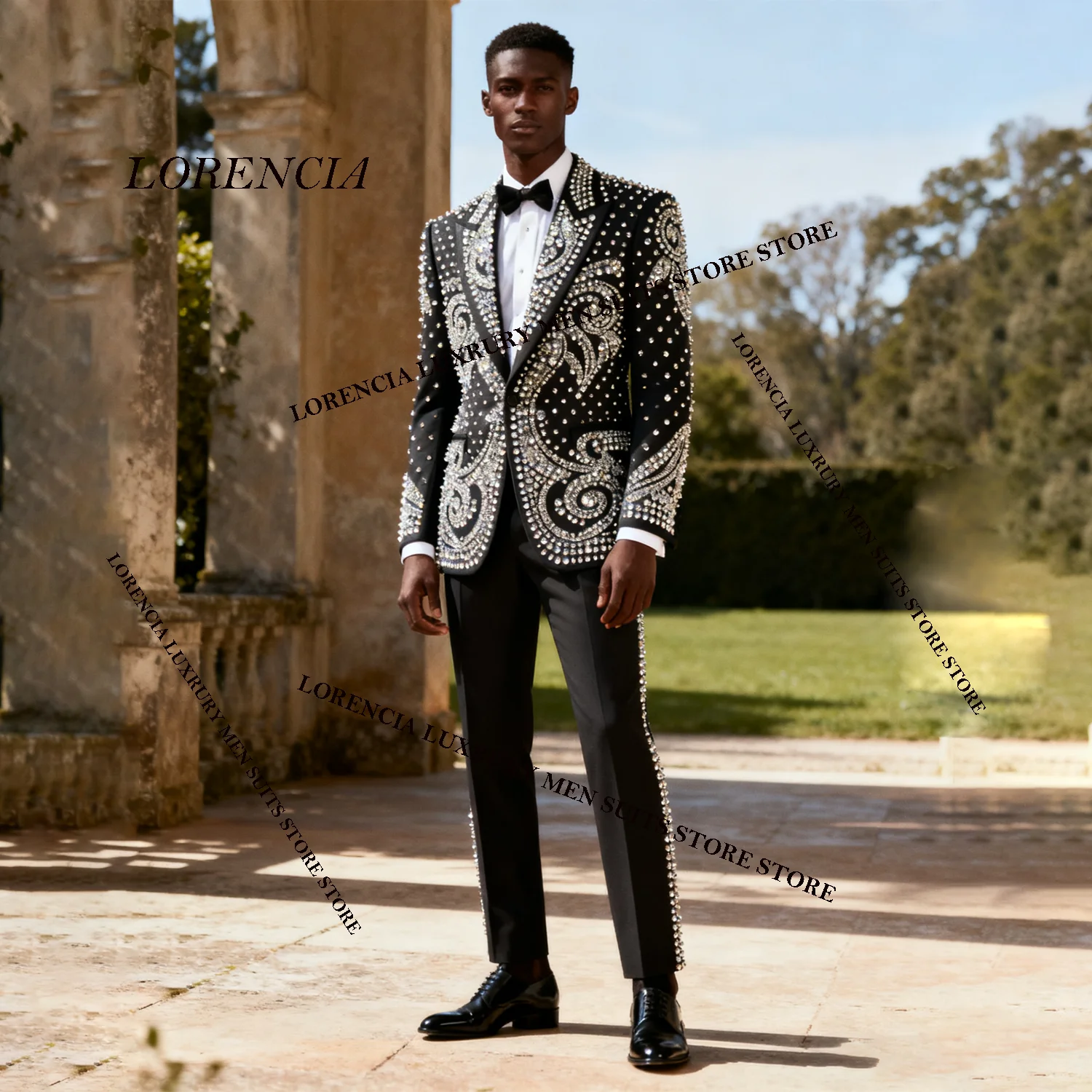 

Красивые мужские костюмы высокого класса со стразами и бисером для жениха, комплекты из 2 предметов, индивидуальные смокинги с бриллиантами, мужской пиджак для выпускного вечера, Ropa Hombre