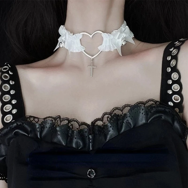 Porte-jarretelles en dentelle gothique pour femmes, nœud papillon cœur croisé, jarretières de jambe Lolita, tour de cou élastique noir et blanc, sangle d'anneau de jambe, outils de cosplay