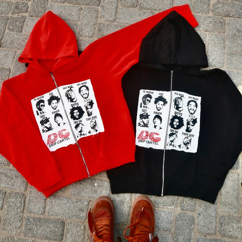 الأمريكية المتناثرة الهيب هوب الشرير الشارع طويلة الأكمام البلوز خمر صورة المرقعة مضحك شخصية فضفاضة قلنسوة بسحاب #1