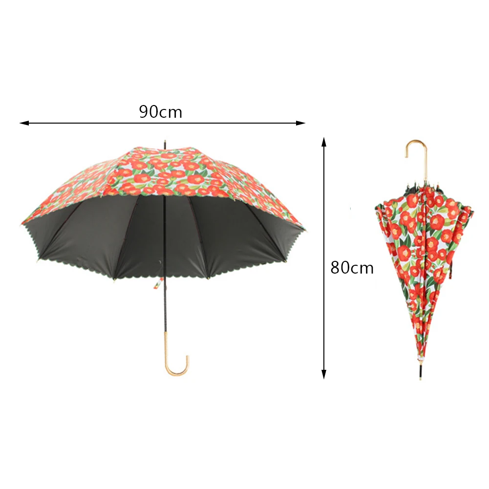 Ladies Floral Umbrellas Strong Windproof Fresh-style Large Umbrellas Outdoor UV Sun Protection Umbrella Long Handle J Hook