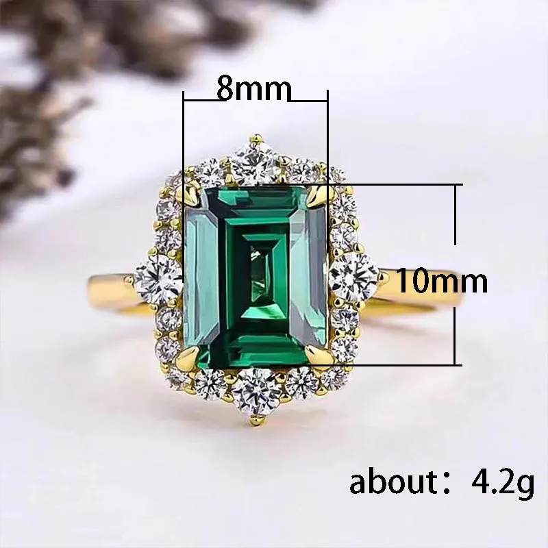 Apaison Rectangle Lab Emerald Rings for Women Trendy Engagement Wedding Party Accessory Gold Plated Jewelry Gift