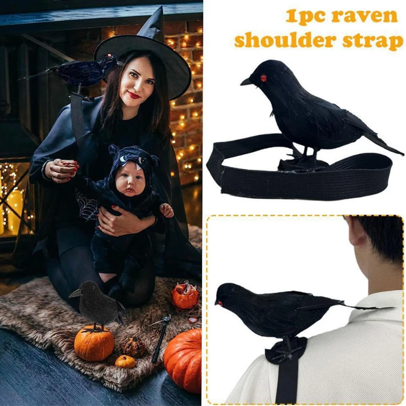 Halloween Simulation Crow Shoulder Crow With Elastic Band Dance Party Cosplay Costume Gothic Crow Props Sitting On Shoulder