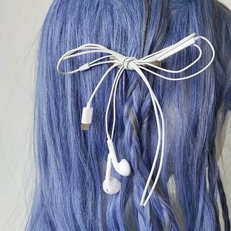 Y2K Aesthetic Headphone Wire Bow Hair Clip Bold Designs for School
