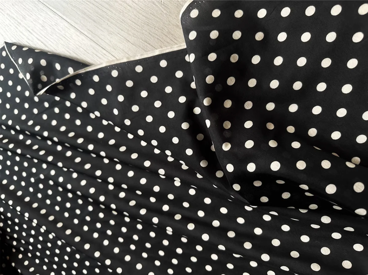 1 meter X 1.3 meter Black White Polka Dots Fabric Natural Silk Cotton Material