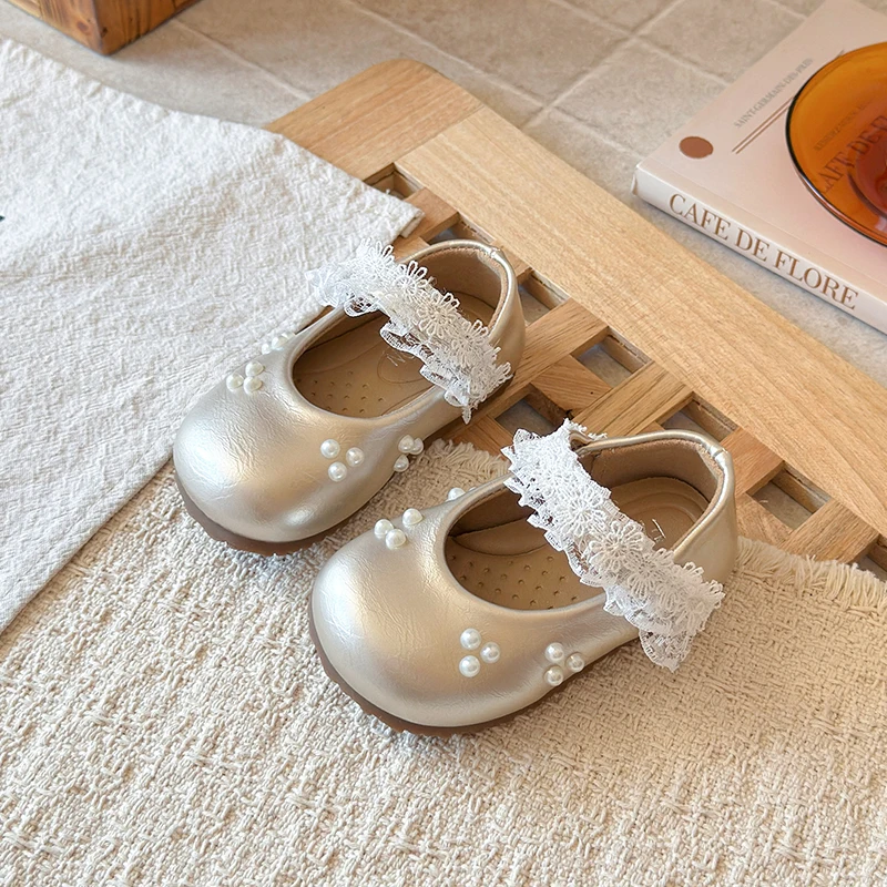 Mumoresip Sweet Girls Flat Shoes Round Toes Baby Walking Shoes Sweet Lace 2026 New Fashion Toddler Princess Shoes Soft Bottom view 4