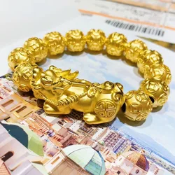 Pixiu Bracelet 999 Gold 24K Real Gold Men's Rich Bracelet Buddha Bead Bracelet Money Bead Bracelet