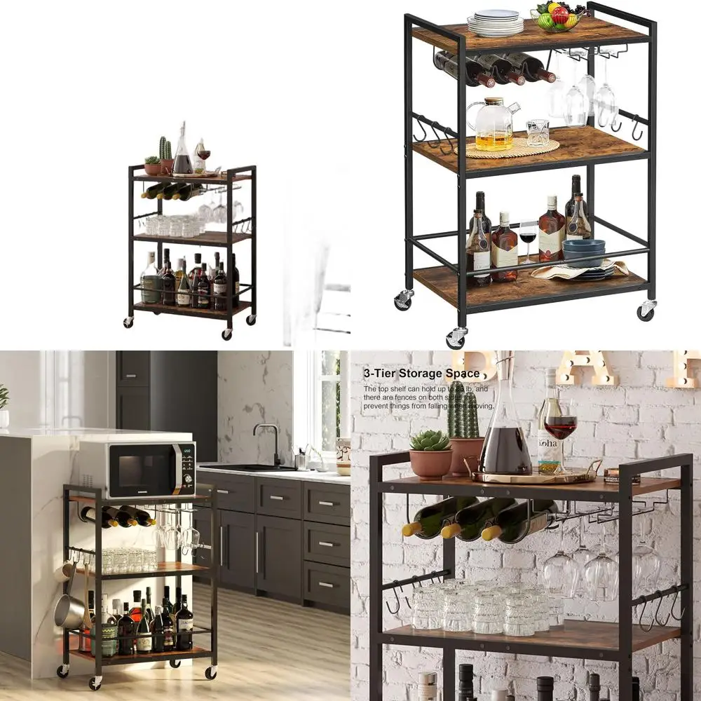 

Портативная тележка для домашнего бара с винной стойкой и держателем для стекла — тележка для сервировки напитков на колесиках BC01BB030