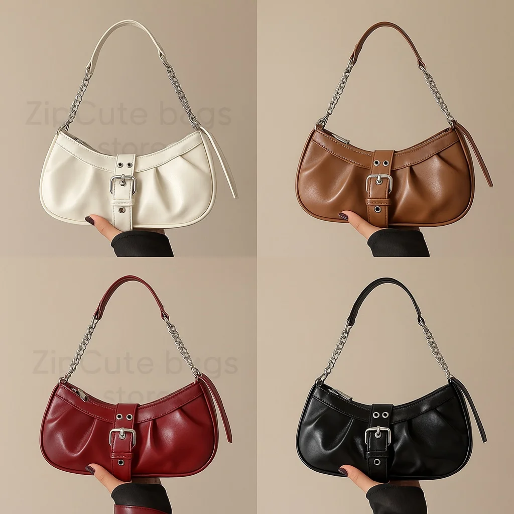 

Fashion niche design solid color versatile simple retro trend women's bag 2025 new fashion locomotive Spice girl style shoulder