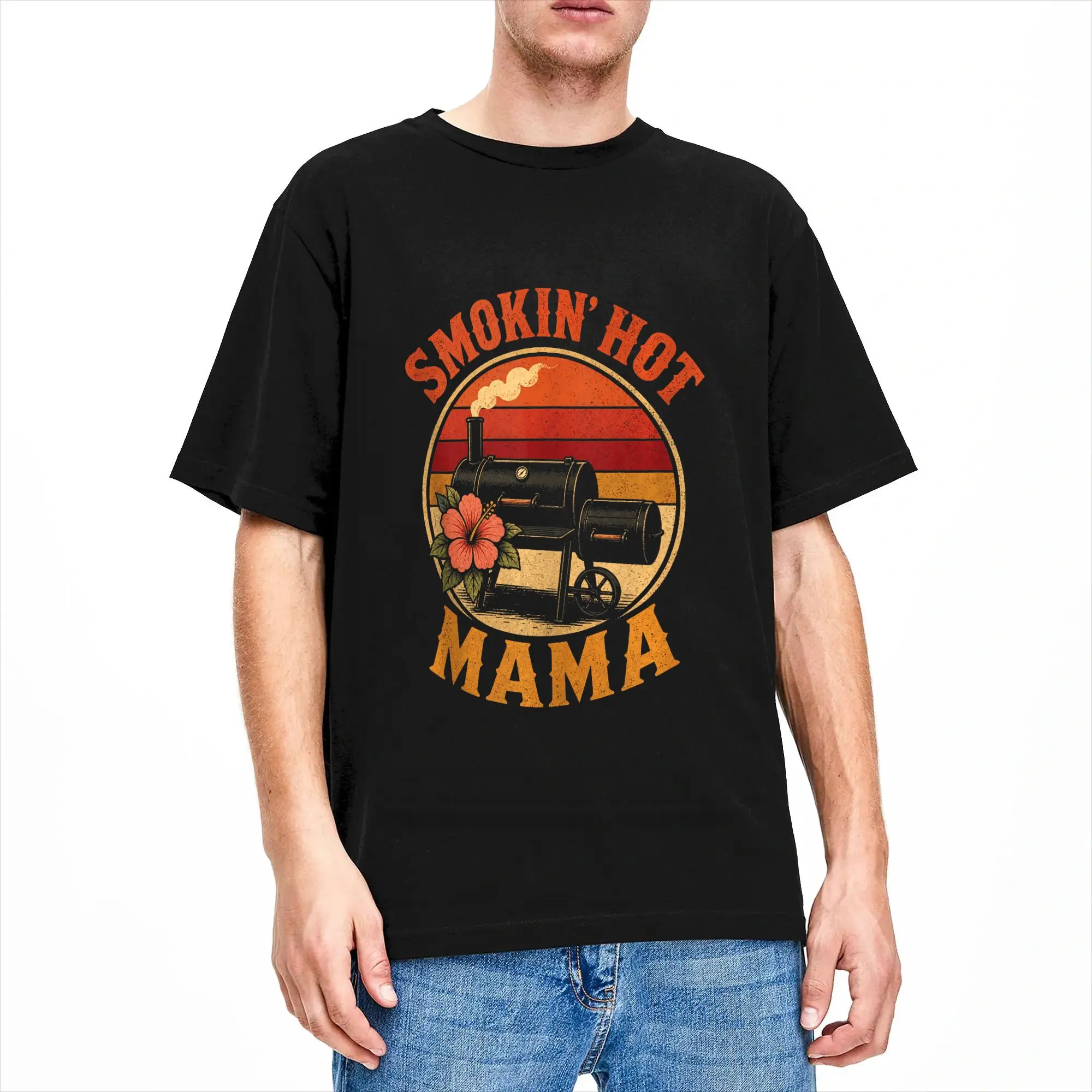 Men's BBQ Grill Mom Smokin Hot Mama T Shirts Cotton Tops Summer Streetwear Short-Sleeved T Shirt O-Neck Harajuku Print Tee Shirt
