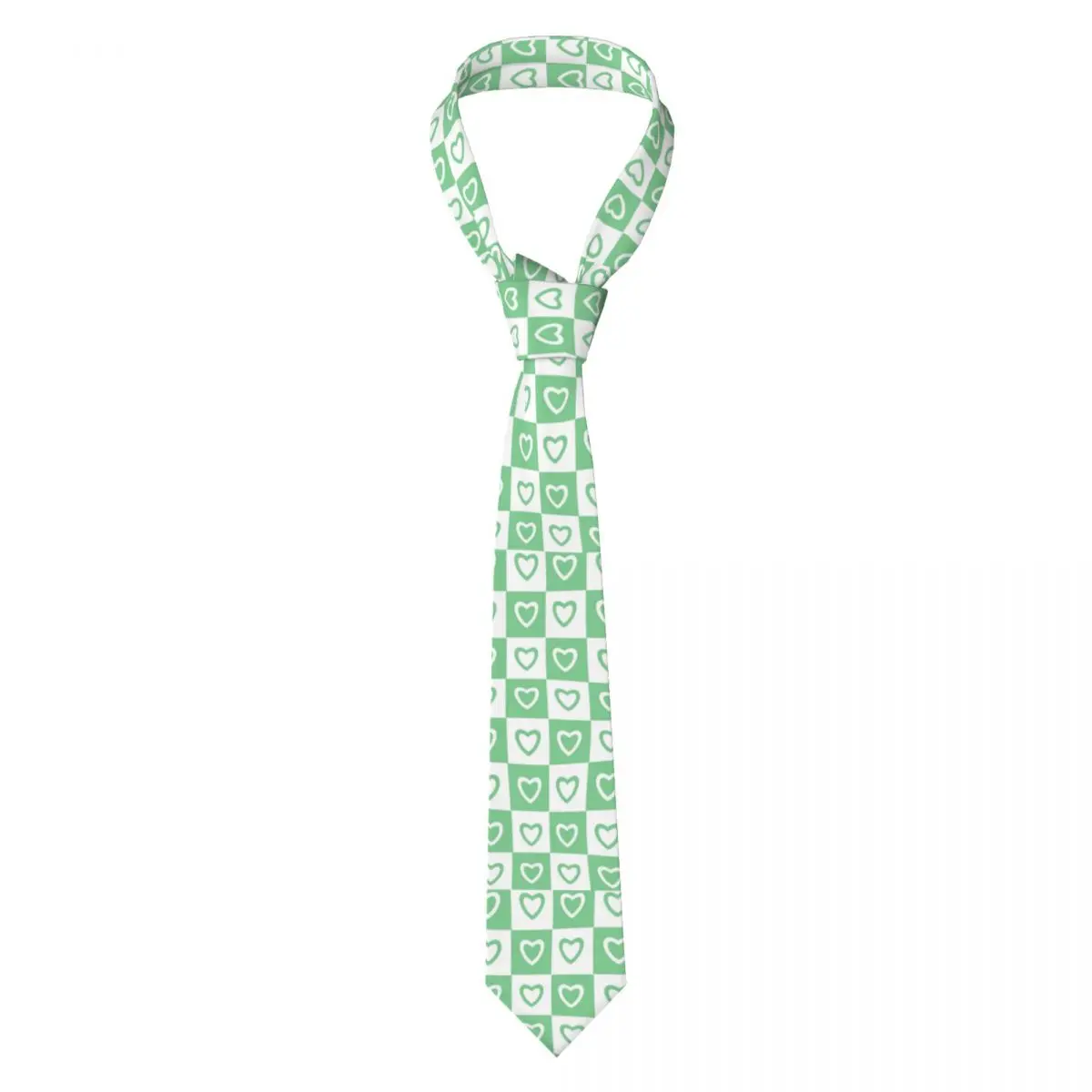 Custom Green White Hearts Checkered Pattern Necktie Men Mens Suit Tie For Thanksgiving Day