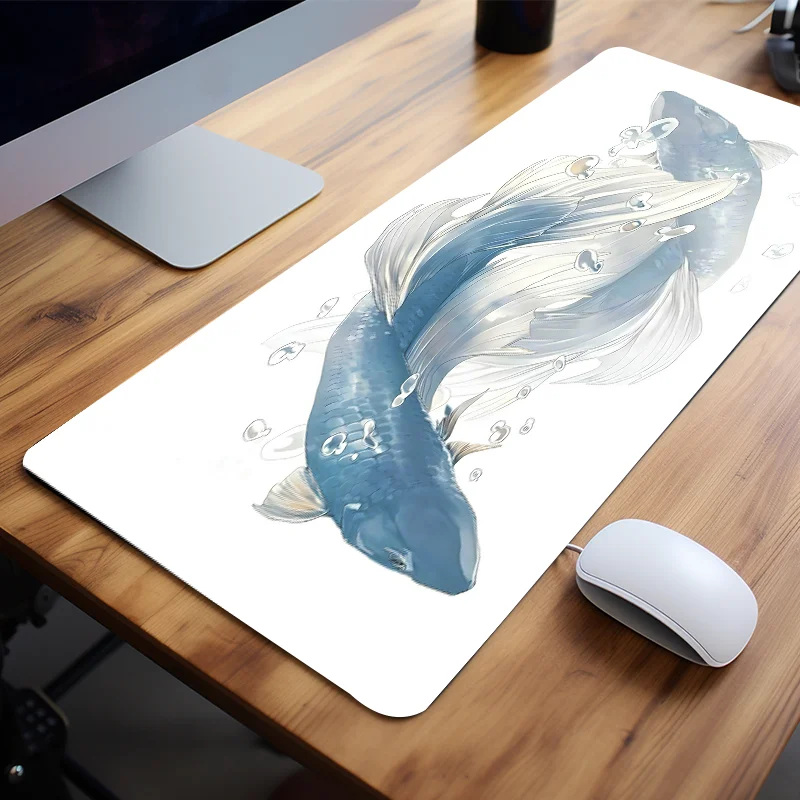 Artistic Blue Fish Illustration Mouse Pad HD Desk Mat Non-Slip Rubber Base Perfect for Friends Teens Girlfriend Boyfriend Worker