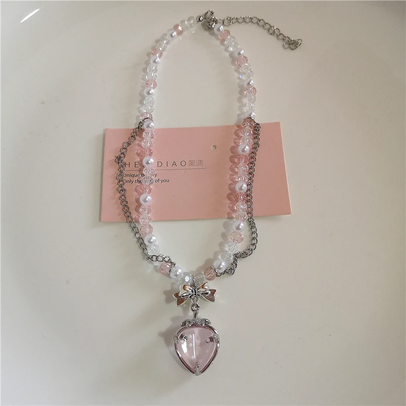 Gotico Vintage rosa croce fragola ciondolo nappa perla perline collana catena serpente donna Y2K 2000s EMO accessori gioielli