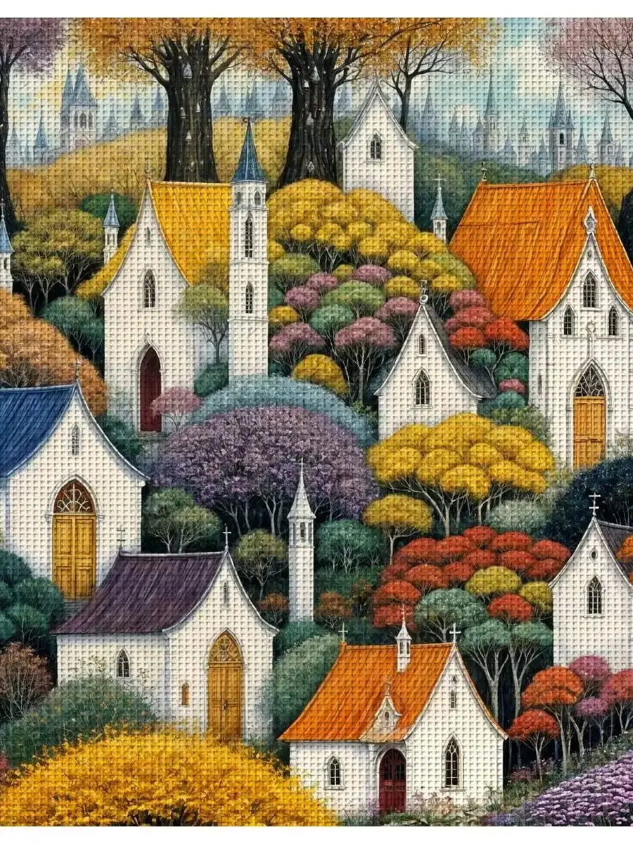 1 Stück 40x40 cm/15,74 Zoll Kreuzstich-Set mit Hausmotiv, DIY-Set 11CT/14CT, DIY-Stickset, DIY-Kreuzstich-Set, Wanddekoration – Detail 1