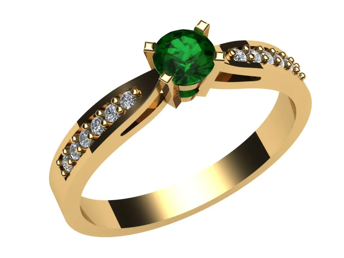 Yellow Gold Ring With Diamonds And Emerald 3,5 MM