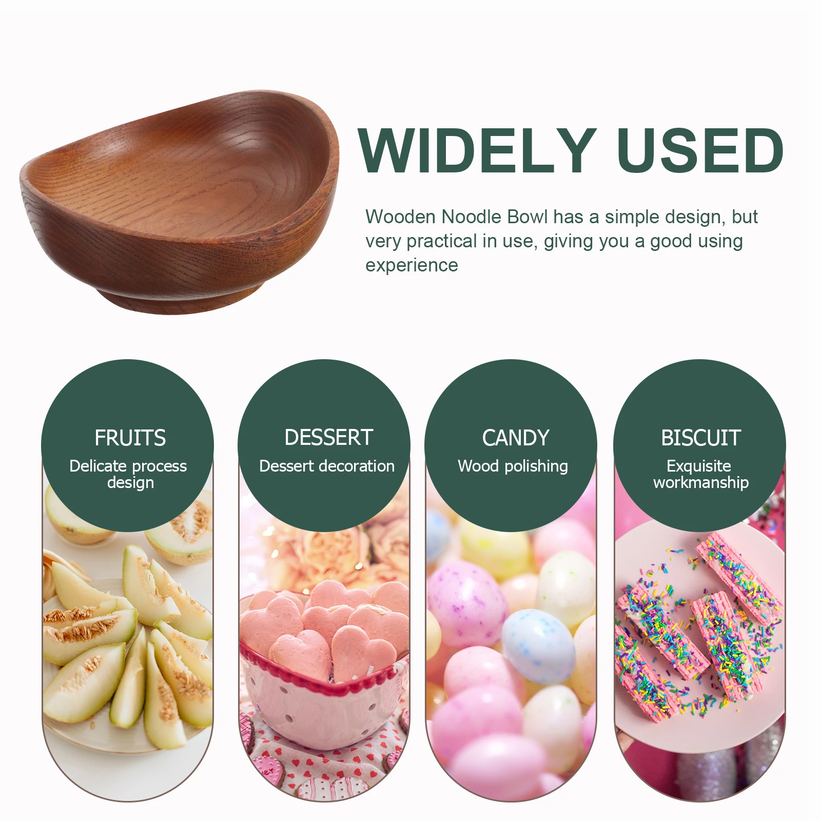 

Rustic Wood Noodle Bowl Exquisite Seamless Design Heat Resistant Salad Serving Fruit Bowl for Kitchen Food