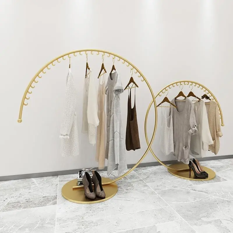 Clothing store island rack floor-to-ceiling display rack middle shelf wrought iron clothing rack women\'s clothing hanger