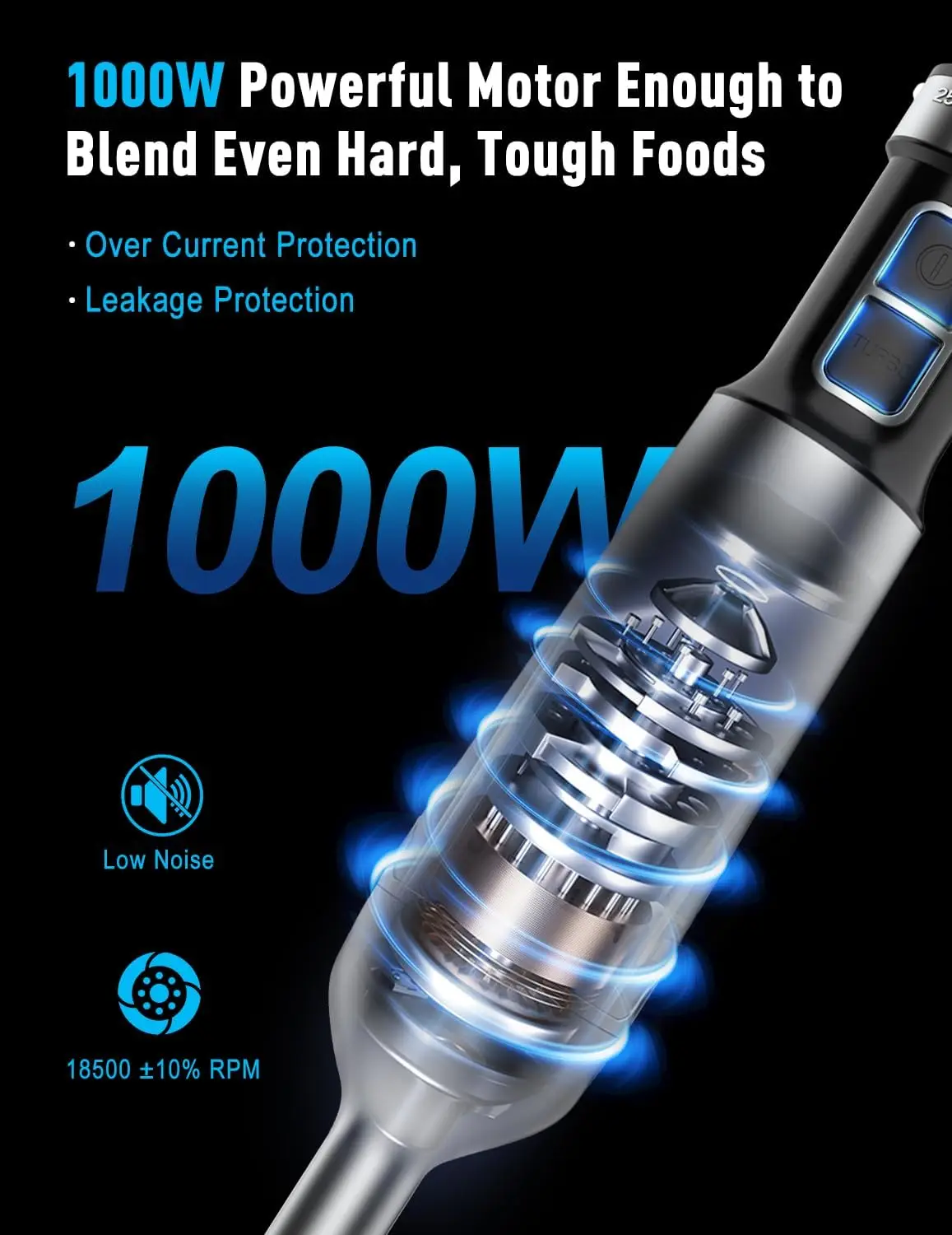 1000W Powerful Immersion mixer Handheld, scratch-resistant hand mixer with heavy-duty copper brushless motor and gift box