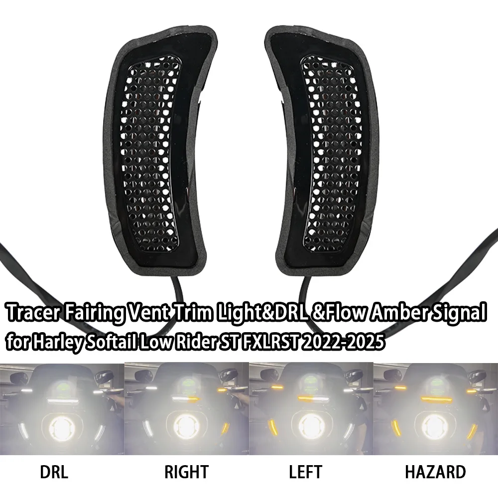 Motorcycle Accessories Tracer Fairing Vent Trim Light DRL White&Flow Amber Signal for Harley Softail Low Rider ST FXLRST 22-2025