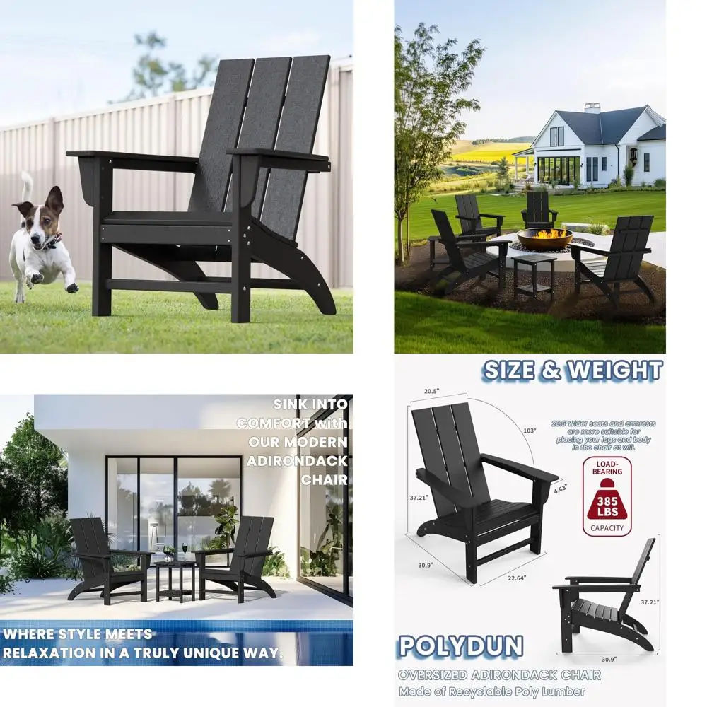 

All-Weather HDPE Plastic Adirondack Chairs, Ideal for Patio, Deck, Backyard, and Garden in Black