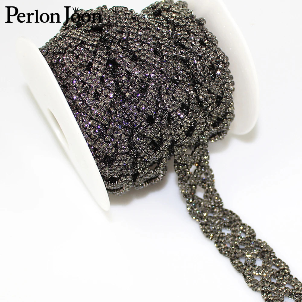 1 Yard Fashion Cross Around Tape Rhinestones Trim Crystal Metal Chain Welding Webbing for dress bag shoes Accessories ML022