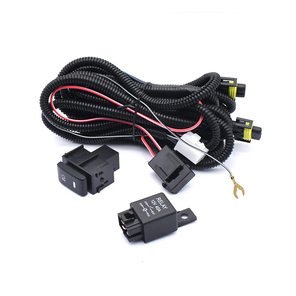 Car Fog Lamp Wiring Harness Socket Wire Kit 12V 40A Wiring Relay LED Indicator Switch for H11H16 H8 Bulbs Interface Accessories