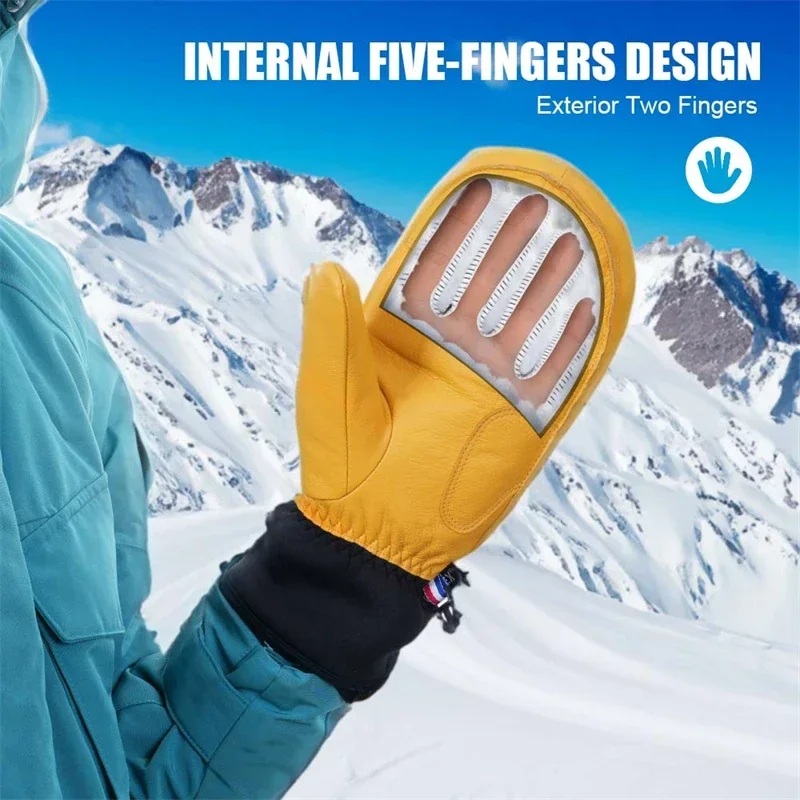 Guantes de esquí impermeables para hombre y mujer, manoplas térmicas de cuero para Snowboard, esquí, moto de nieve, ciclismo