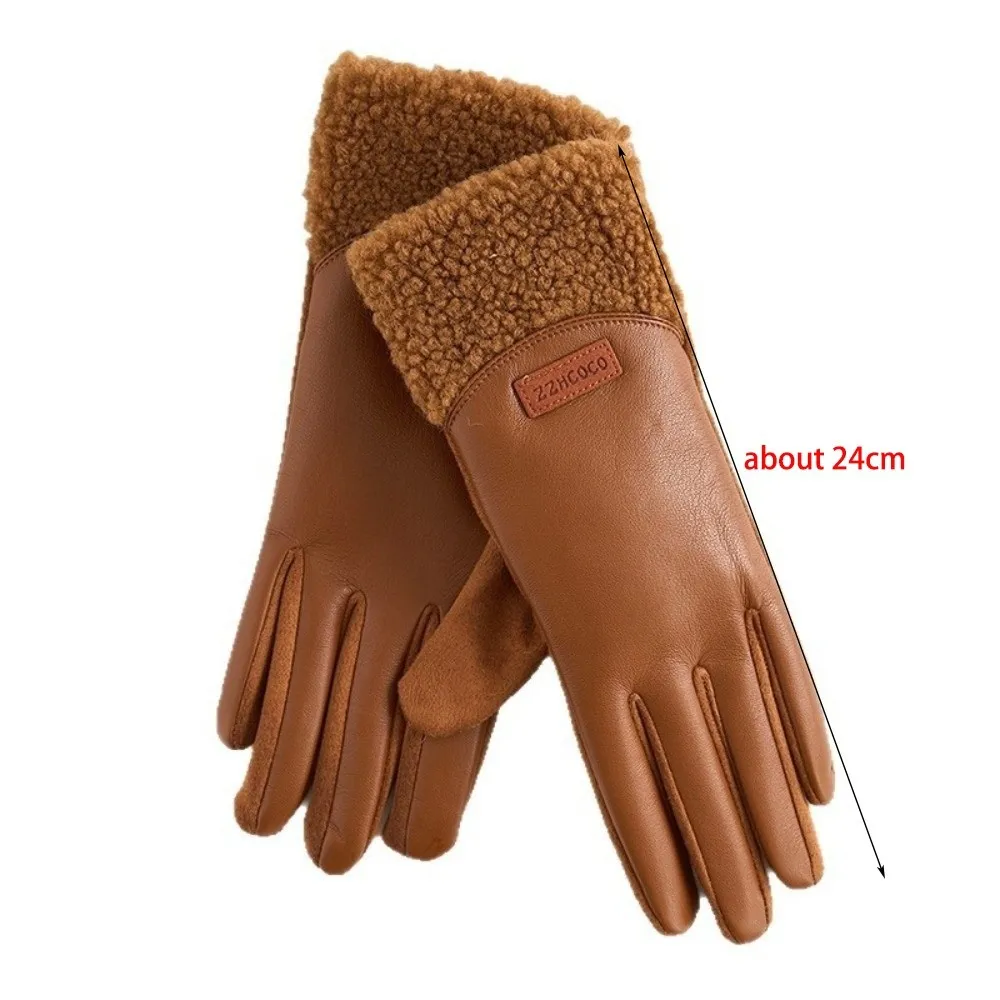 جديد بولي Leather قفازات الشتاء الجلدية الدافئة لامب الصوف قفازات شاشة لمس شاشة ملموس يندبروف يندبروف الباردة برهان قفازات النساء