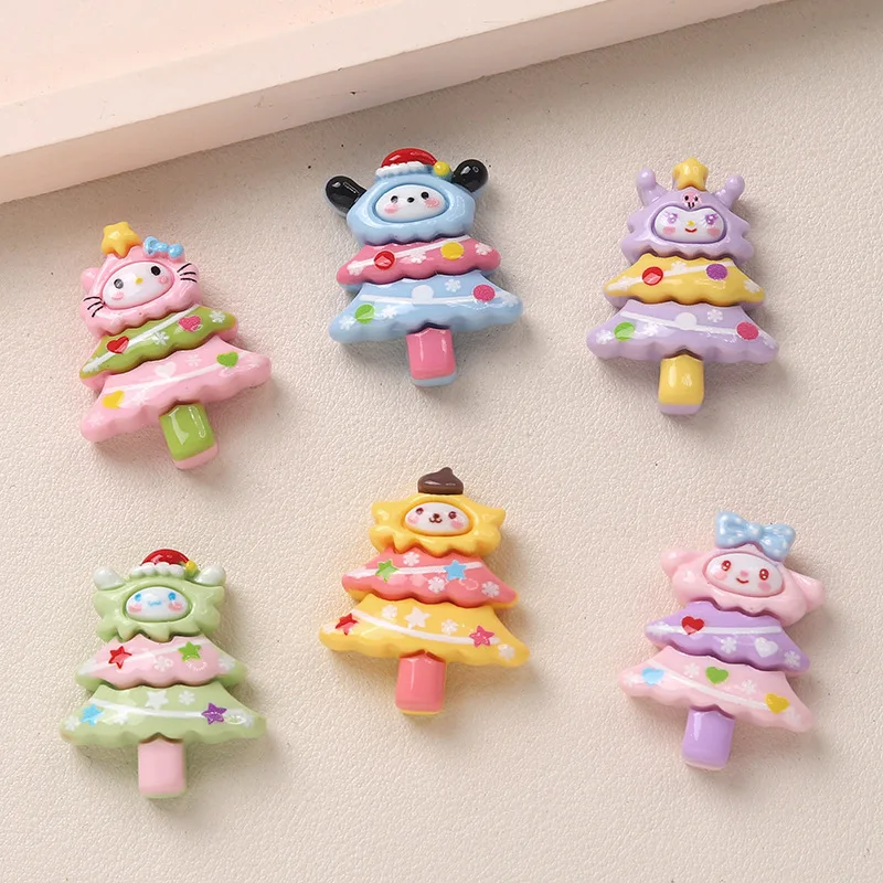 

100pcs Kawaii Flatback Resin Cartoon Sanrio Kulomi Series Christmas Tree DIY for Scrapbook Headwear Earrings Craft Accessories