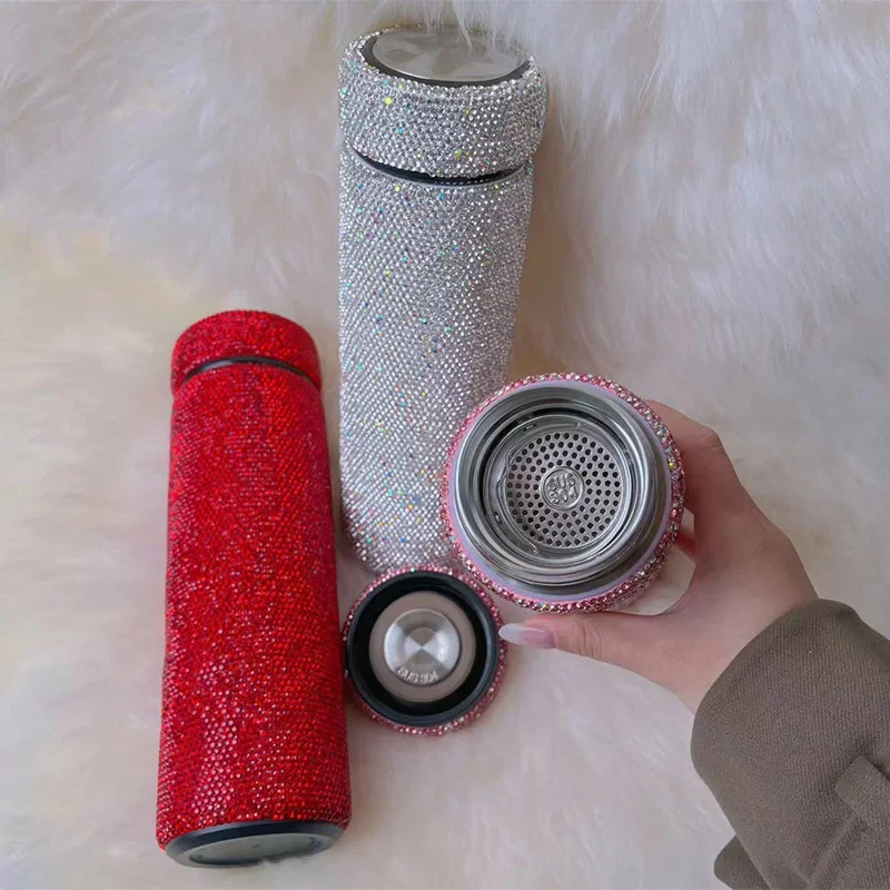 500ml Sparkling Diamond Intelligent temperature display Insulated Cup Stainless Steel Water Bottle Portable Travel Vacuum Flasks