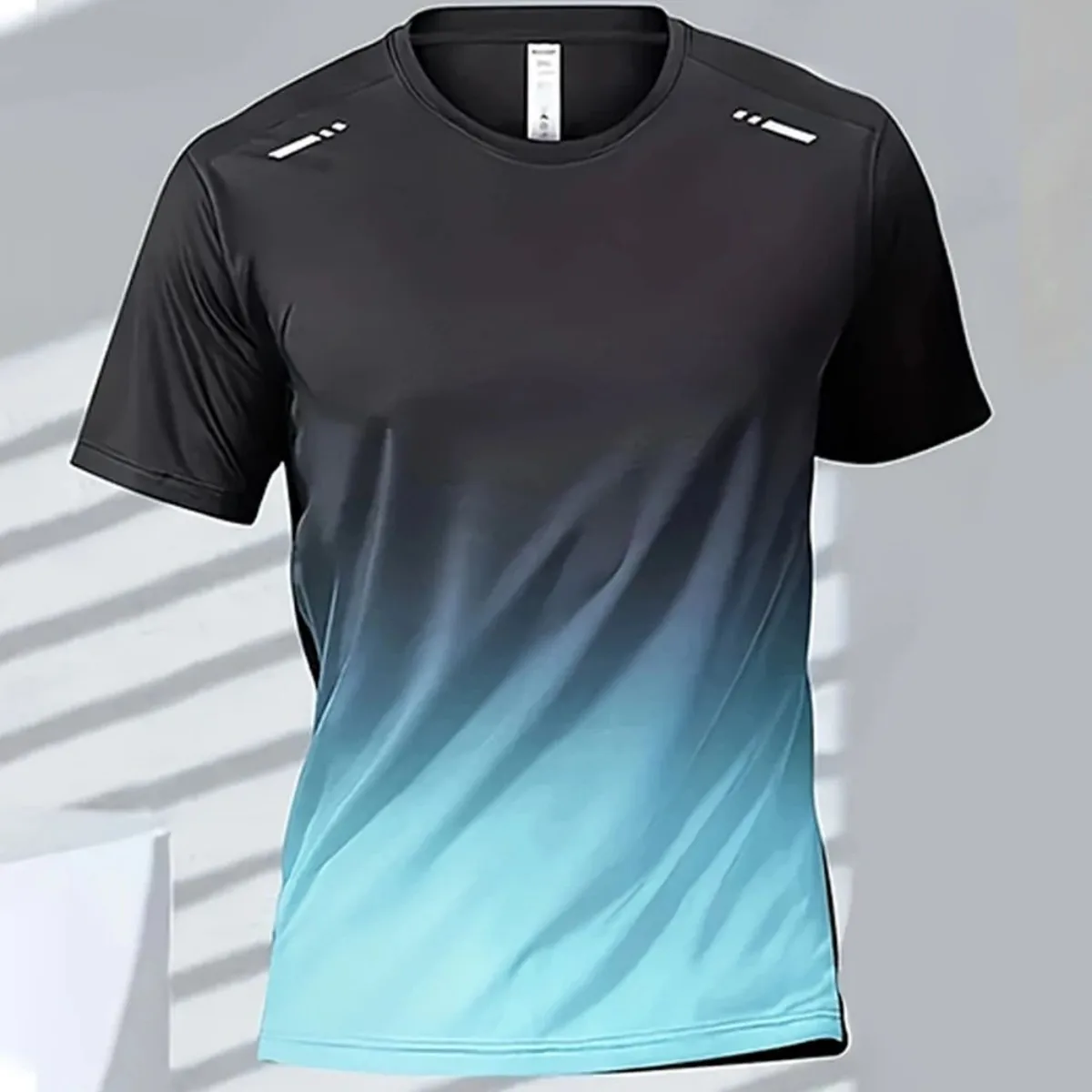 New men's summer gradient print comfortable and breathable round neck T-shirt outdoor casual quick drying top